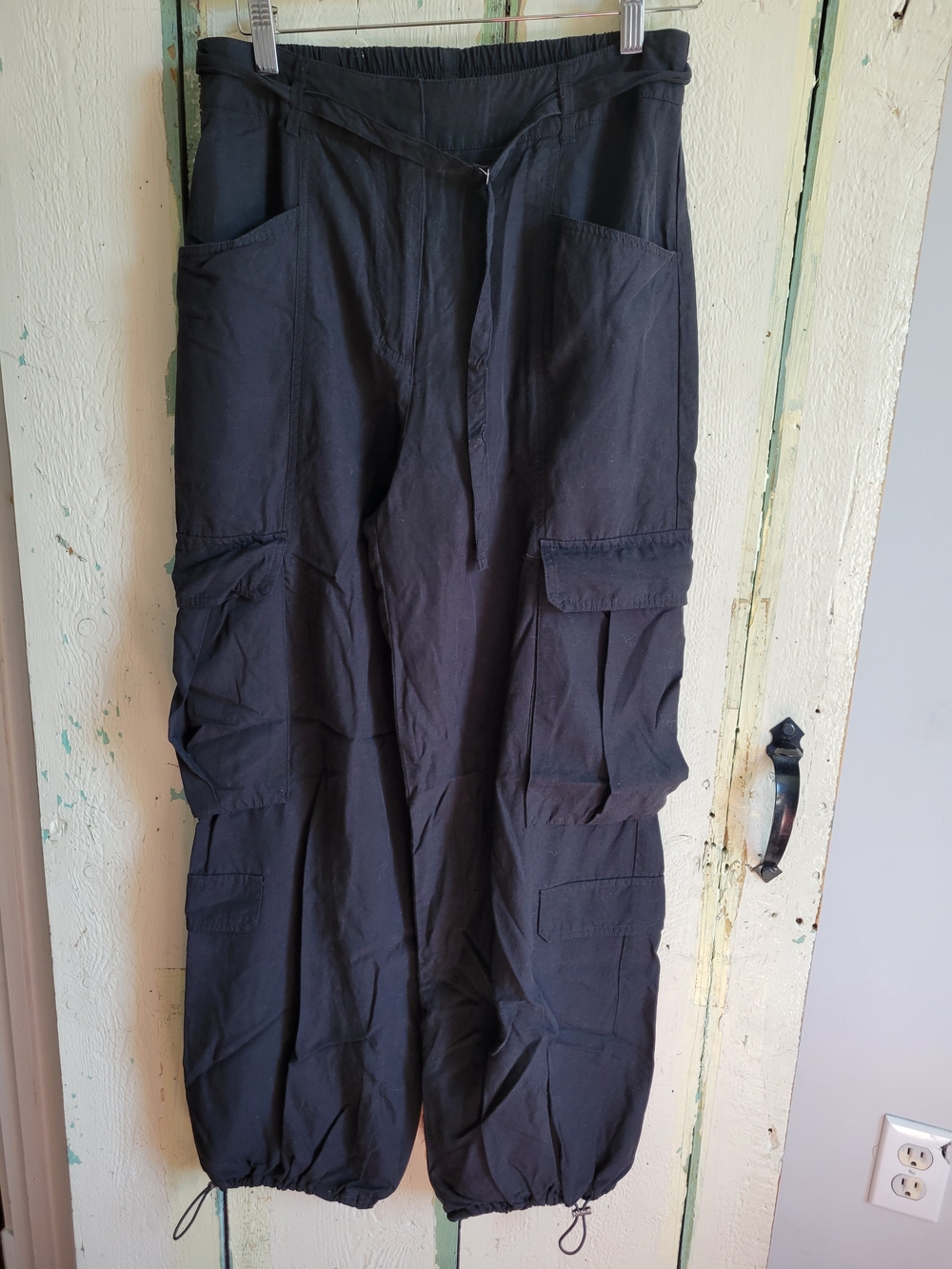Dynamite Lyocell Linen Blend Black Cargo Drawstring Jogger Pants
